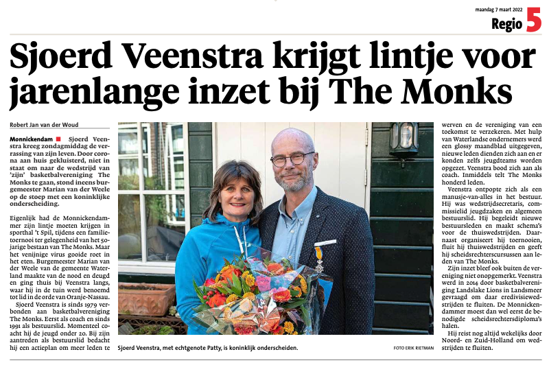 Sjoerd Veenstra krijgt een lintje!